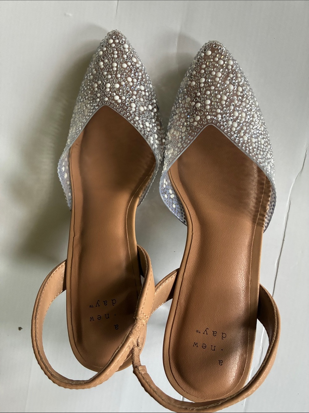 a new day White Pearl & Crystal Pointed Slingback Flats